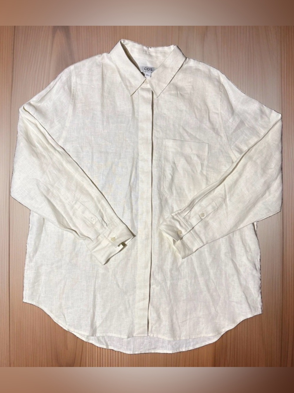 COS Relaxed 100% Linen Oversized Shirt Cream Relaxed Fit Big Pocket EU40 Coastal